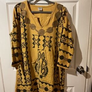 Yellow & Black Mud Cloth Dashiki Tunic